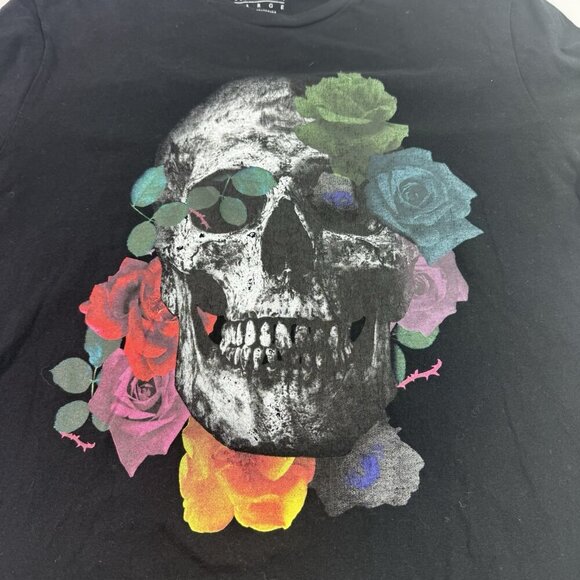 Guess Graphic T-Shirt Men's "L" Floral Candy Skull Black SS Cotton Crewneck - Picture 3 of 10